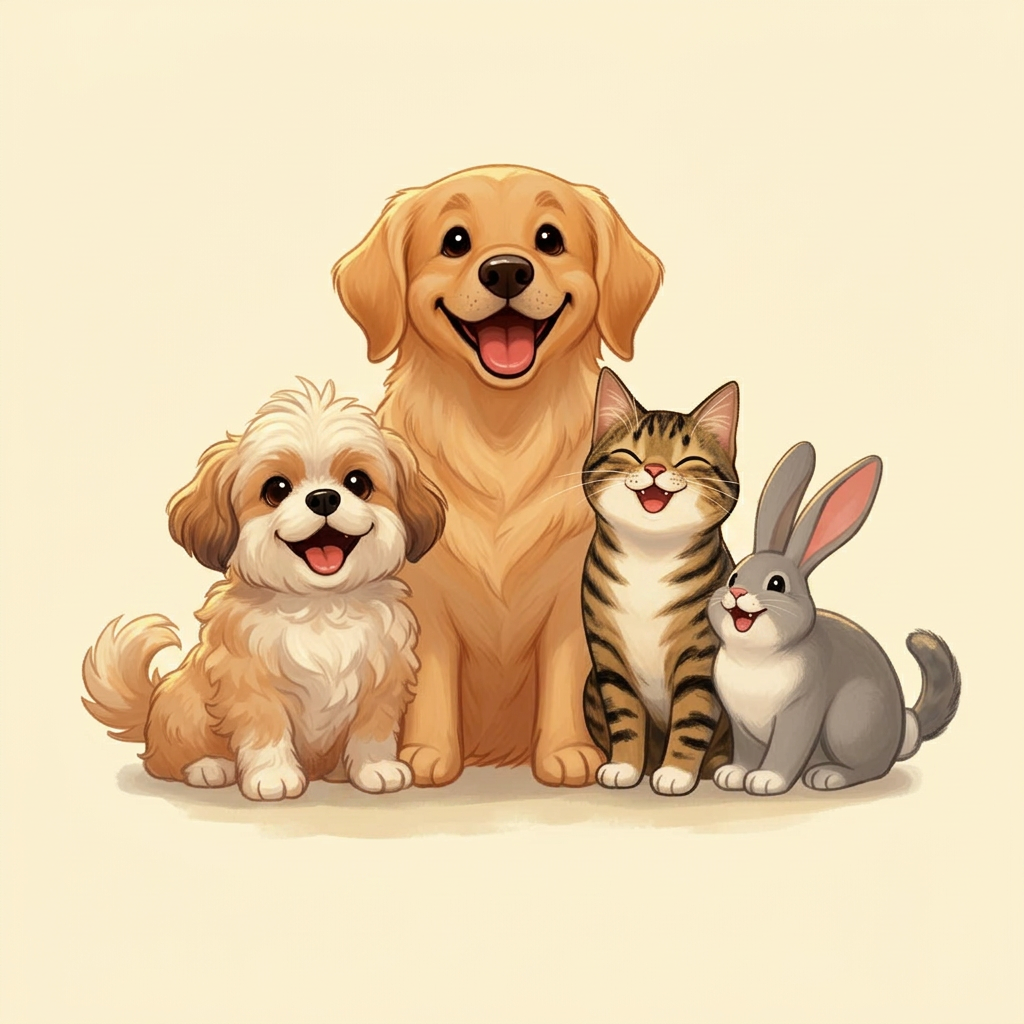 Veterinaria de Pet Party con un perro y un gato felices